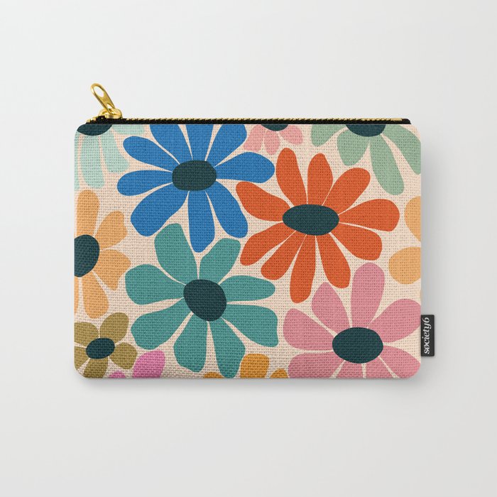 Retro Fun Floral - Rainbow color Carry-All Pouch