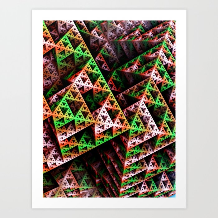 Pink Green 3d Sierpinski Triangle Fractal Art Print Art Print By