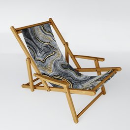 Dark Gray + Gold Stylized Geode Ripples Sling Chair