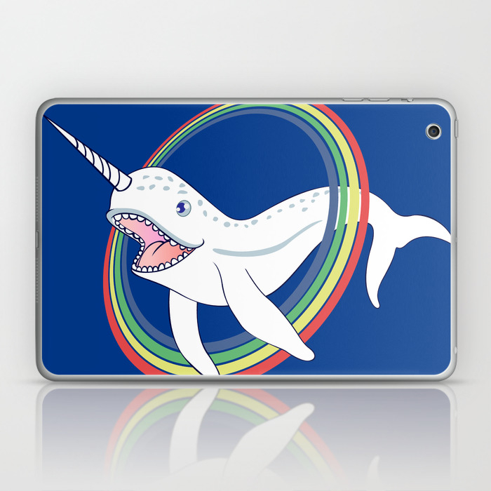 Cute Horn Narwhal With Rainbow Cartoon Laptop Ipad Skin By
