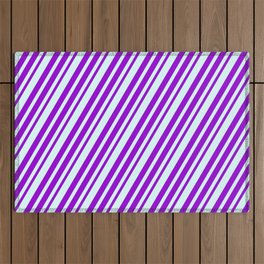 [ Thumbnail: Dark Violet and Light Cyan Colored Lines Pattern Outdoor Rug ]