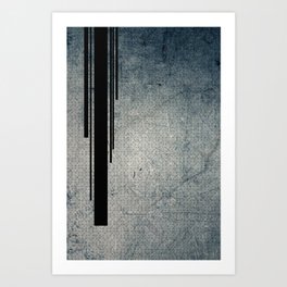Geometric Grunge Blue - Gray Vertical Black Stripes Polka Dots Illustration Art Print