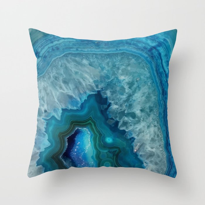 Teal Blue Agate slice Throw Pillow
