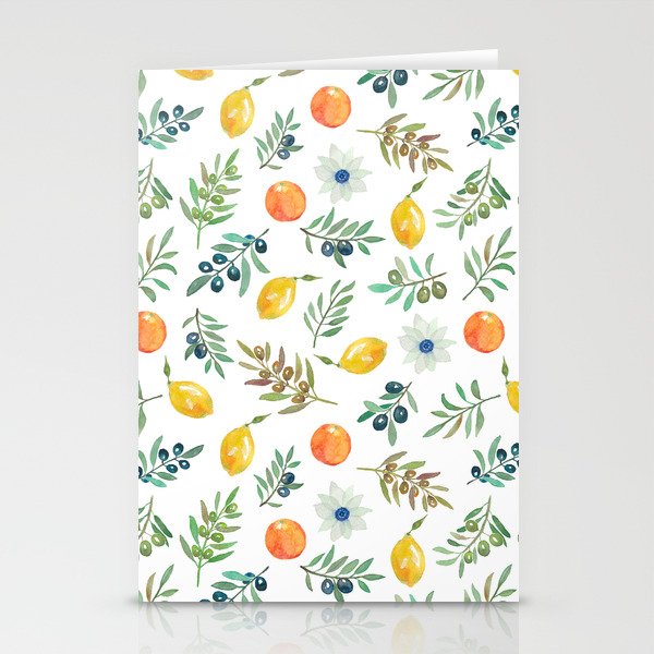 Lemon, Orange and Olive Mediterranean Pattern Stationery Cards