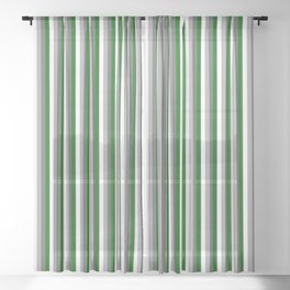 [ Thumbnail: Dim Gray, Dark Grey, White, and Dark Green Colored Pattern of Stripes Sheer Curtain ]