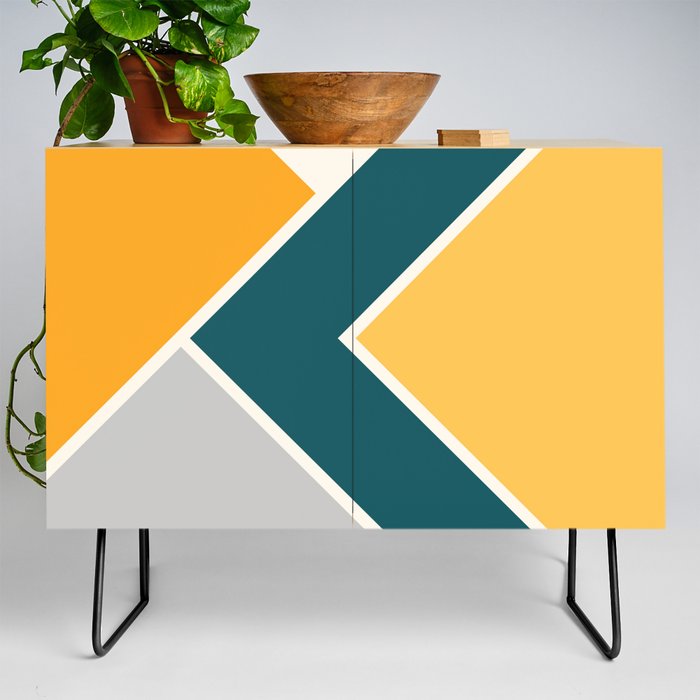 Navy blue arrow with colorful triangles Credenza