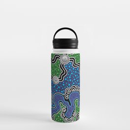 Authentic Aboriginal Art - The River (green) Water Bottle