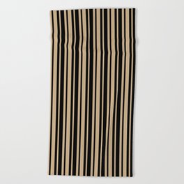 Tan Brown and Black Vertical Var Size Stripes Beach Towel