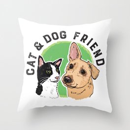 Cat &  Dog Friend Throw Pillow