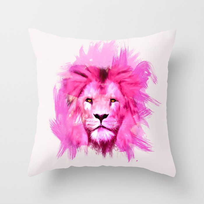 A pink lion looked at me Throw Pillow