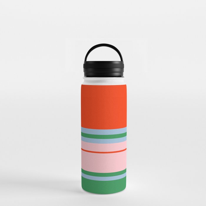 Wide and Thin Stripes Minimal Color Block Pattern in Bold Red Orange, Light Pink, Light Blue, and Green Water Bottle