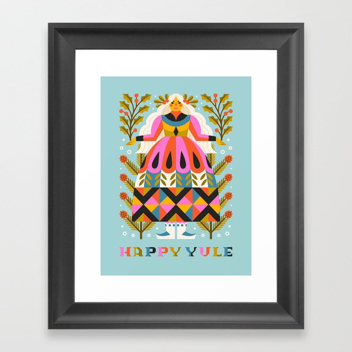 Happy Yule // Blue Framed Art Print