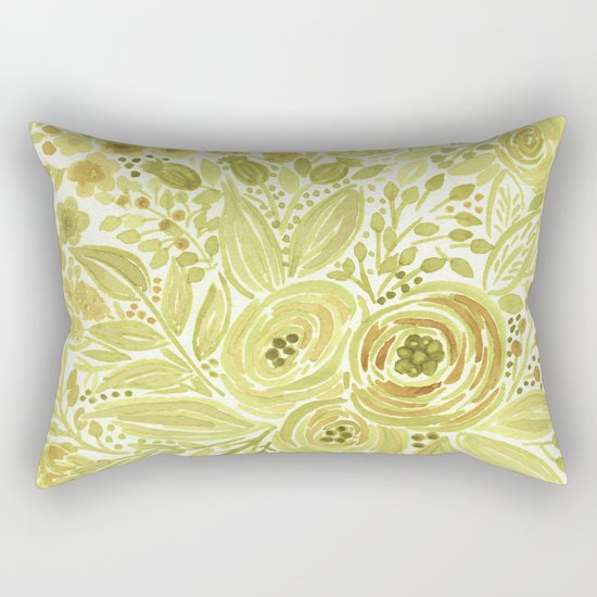 Watercolor . Yellow green bouquet . Rectangular Pillow