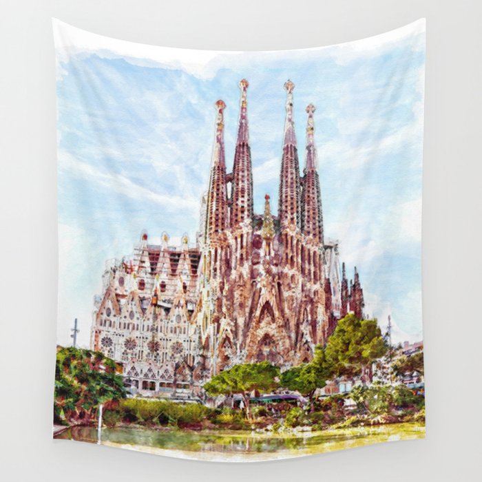 La Sagrada Familia watercolor Wall Tapestry