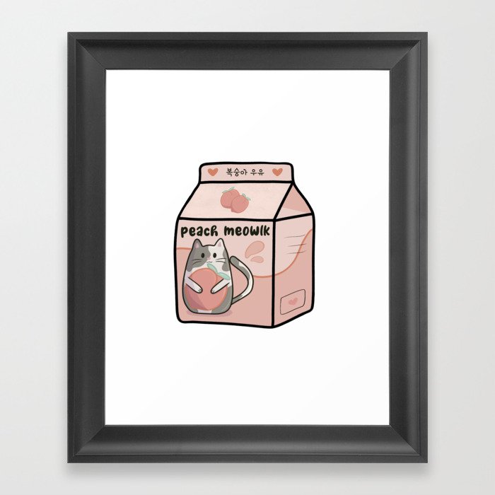 Peach Meowlk - Kawaii Milk Carton Framed Art Print