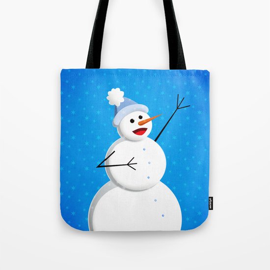 Blue Happy Singing Snowman Tote Bag