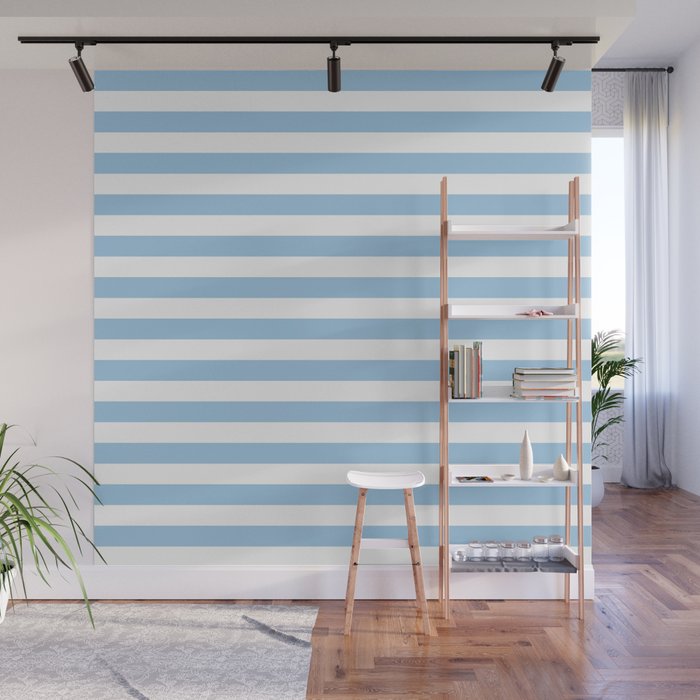 Blue and white Horizontal Stripes Wall Mural