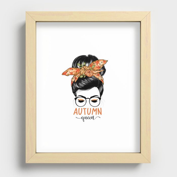 Autumn queen messy bun girl fall season Recessed Framed Print