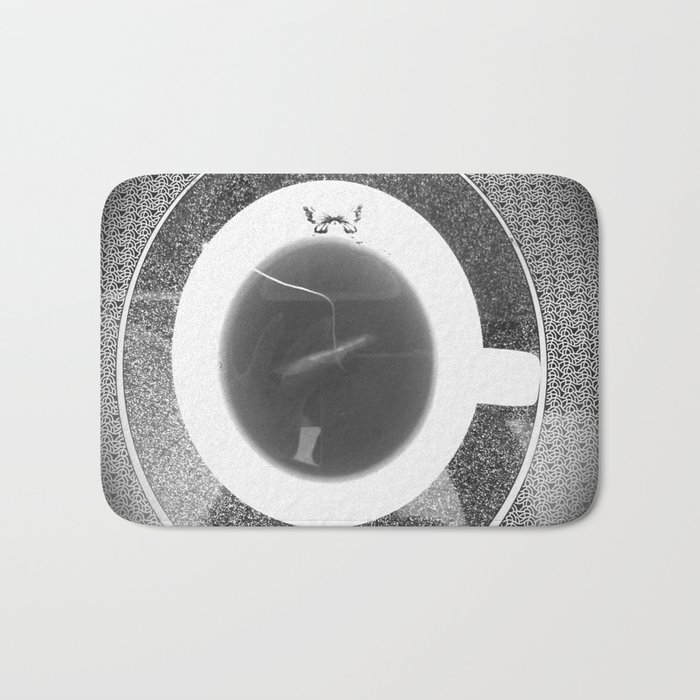 black and white butterfly tea cup Bath Mat