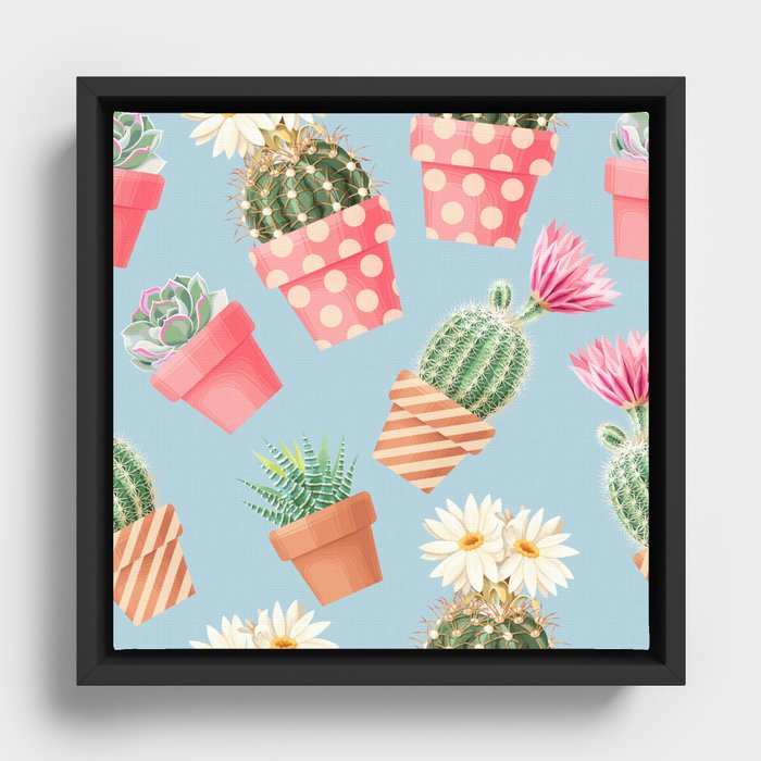 Pastel Cacti Cactuses Framed Canvas