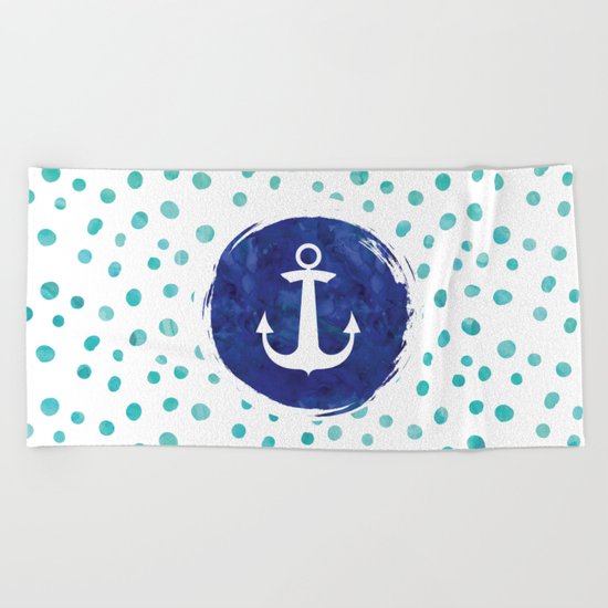 Watercolor Ship's Anchor Beach Towel