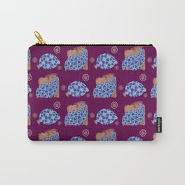 blue birds pattern on gold and purple Carry-All Pouch