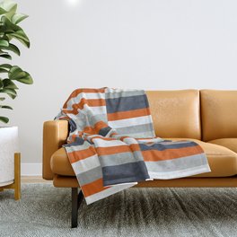 Orange, Navy Blue, Gray / Grey Stripes, Abstract Nautical Maritime Design by Throw Blanket