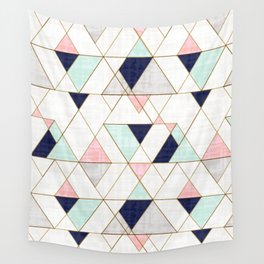 Mod Triangles - Navy Blush Mint Wall Tapestry