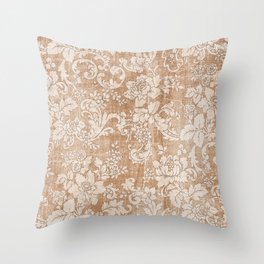 Vintage white brown grunge shabby floral Throw Pillow