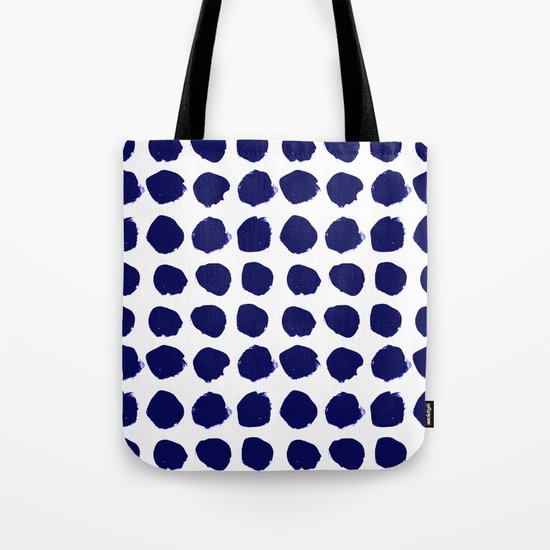 Aria - indigo brushstroke dot polka dot minimal abstract painting pattern painterly blue and white Tote Bag