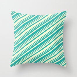 [ Thumbnail: Light Yellow and Light Sea Green Colored Lines Pattern Throw Pillow ]