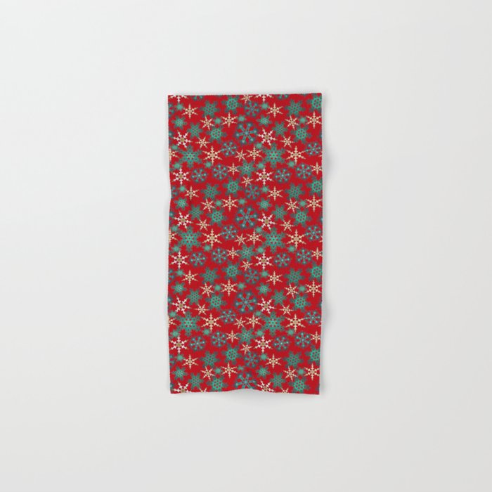 Red Blue Abstract Christmas Decor Snowflakes Hand Bath Towel