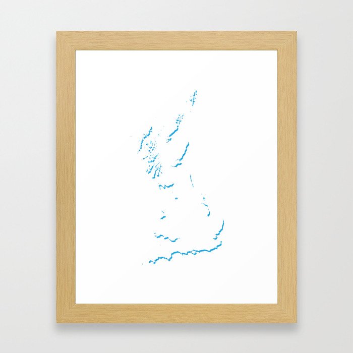Great Britain Silhouette Shadow Map Art in Bright Blue Framed Art Print