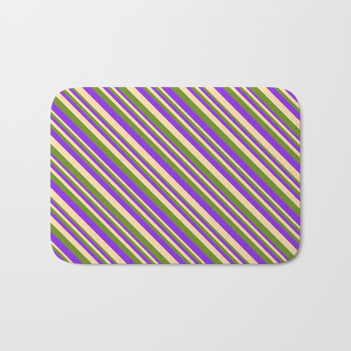 Purple, Tan, and Green Colored Lines Pattern Bath Mat