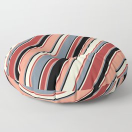 [ Thumbnail: Vibrant Dark Salmon, Slate Gray, Black, Light Yellow, and Brown Colored Lines/Stripes Pattern Floor Pillow ]