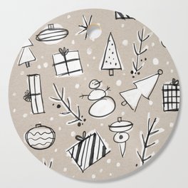 Christmas White and Kraft Sketches Cutting Board