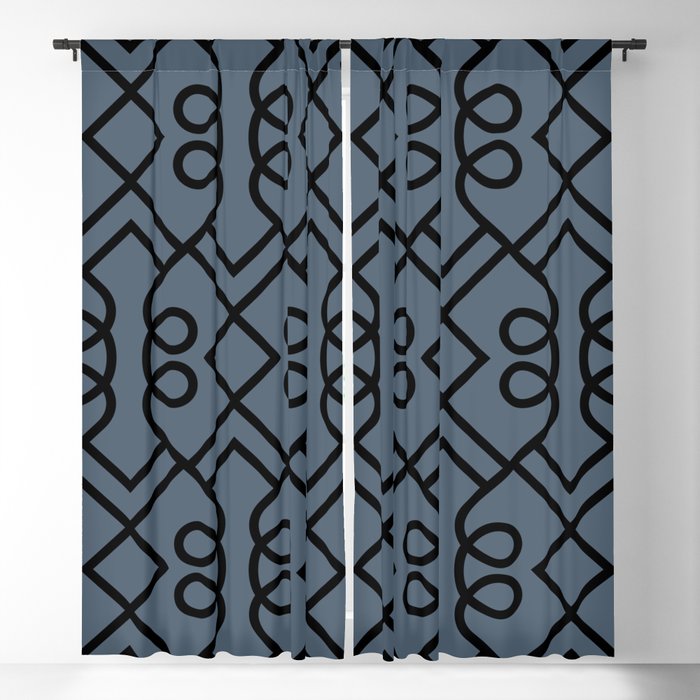 Black and Blue Minimal Diamond Loop Pattern - 2022 Color of the Year Mountain River 4005-6C Blackout Curtain