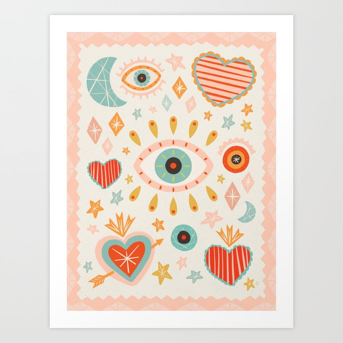 Sacred Hearts, Symbols & Stars Art Print