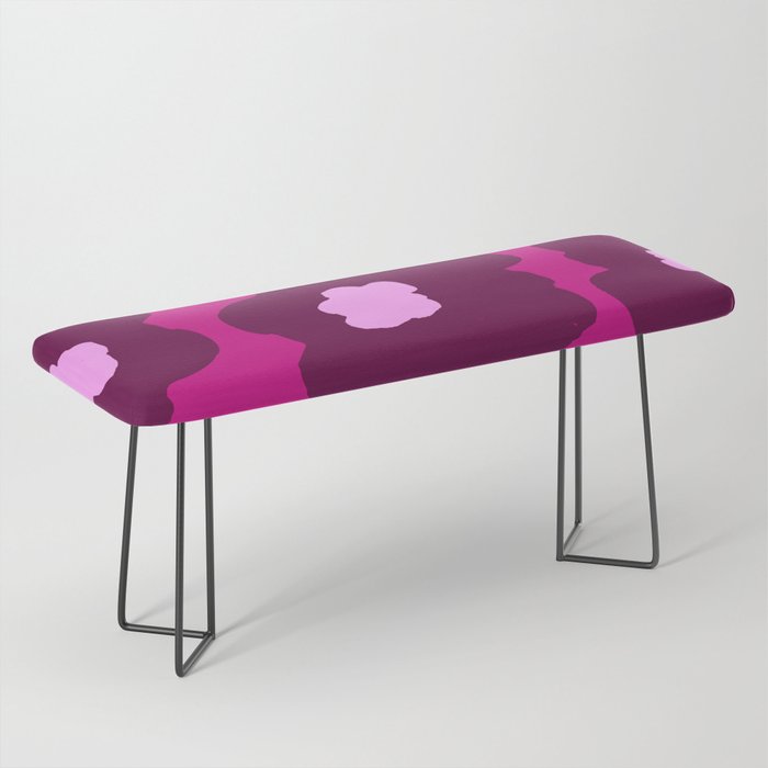 Large Pop-Art Retro Flowers in Wine Red on Pink Background  Bench