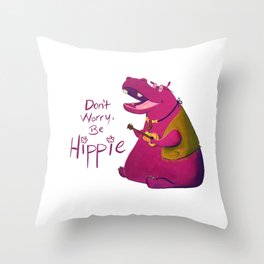 Hippie Hippo Throw Pillow