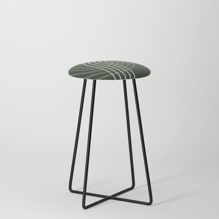 Geometric Lines Rainbow Abstract 5 in Forest Sage Green Counter Stool