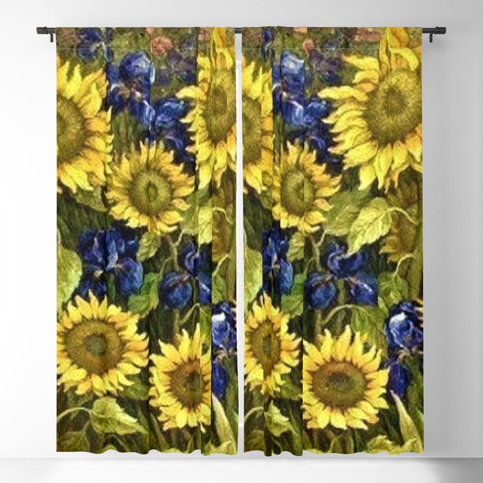 Sunflowers & Blue Irises by Vincent van Gogh Blackout Curtain