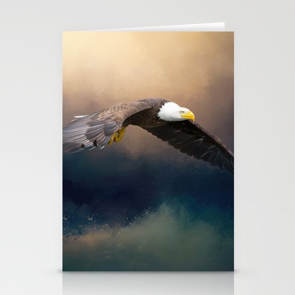 Painting Flying American Bald Eagle Stationery Cards By