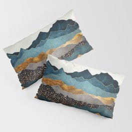 Amber Dusk Pillow Sham | Hills, Mountains, Blue, Orange, Gold, Digital, Copper, Nature, Watercolor, Red 