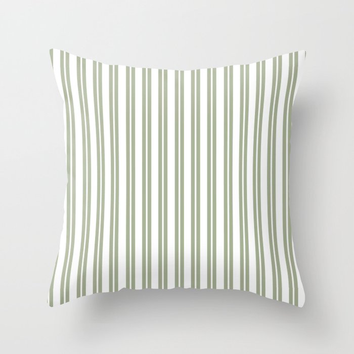 Sage Green and White Classic Double Striped Pattern  Throw Pillow