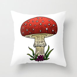 Retro Influenced Mushroom Throw Pillow