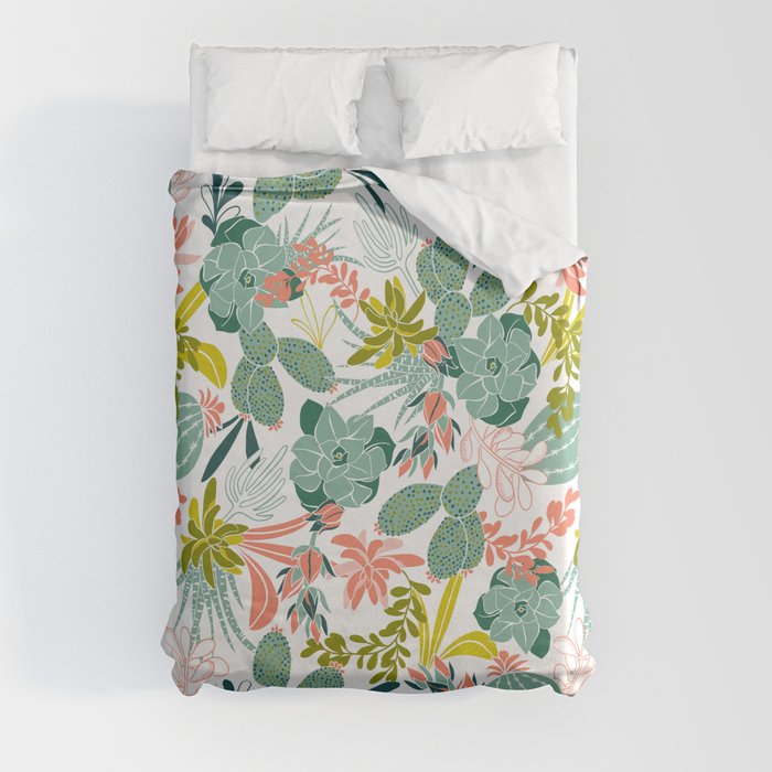 Succulent Garden White Duvet Cover