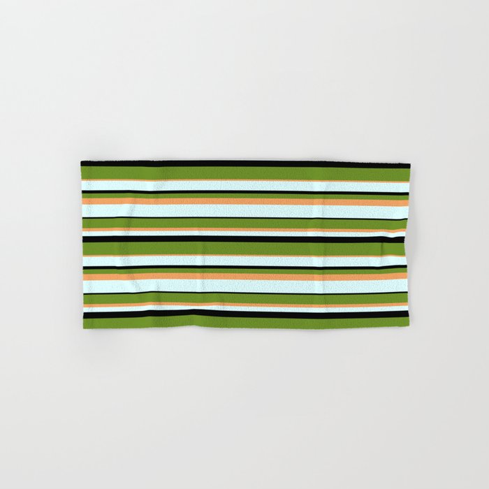 Green, Brown, Light Cyan, and Black Colored Stripes/Lines Pattern Hand & Bath Towel