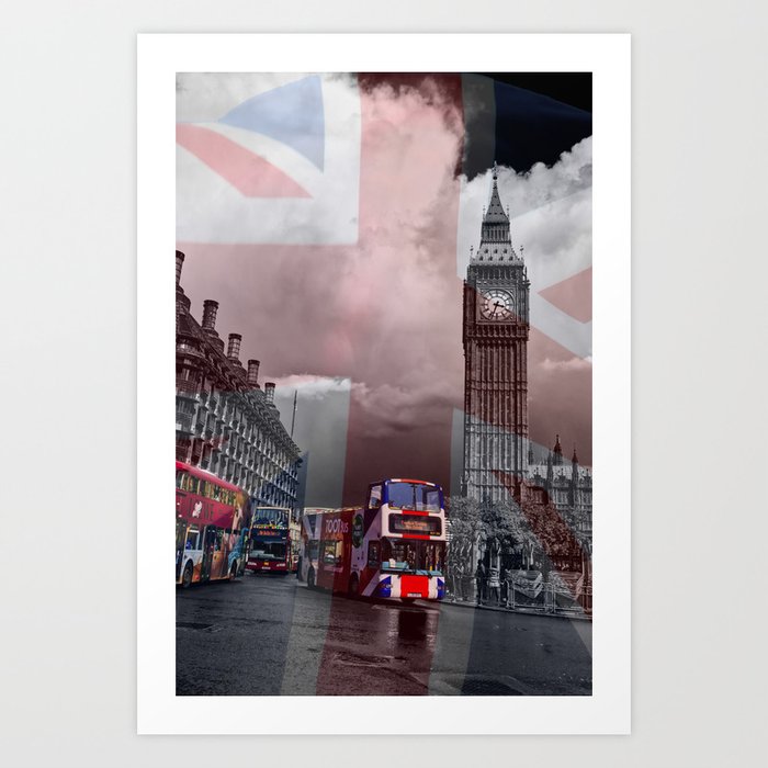 Union Jack Big Ben and London buses Art Print