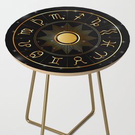 Zodiac astrology circle Golden astrological signs with moon sun and stars  Side Table